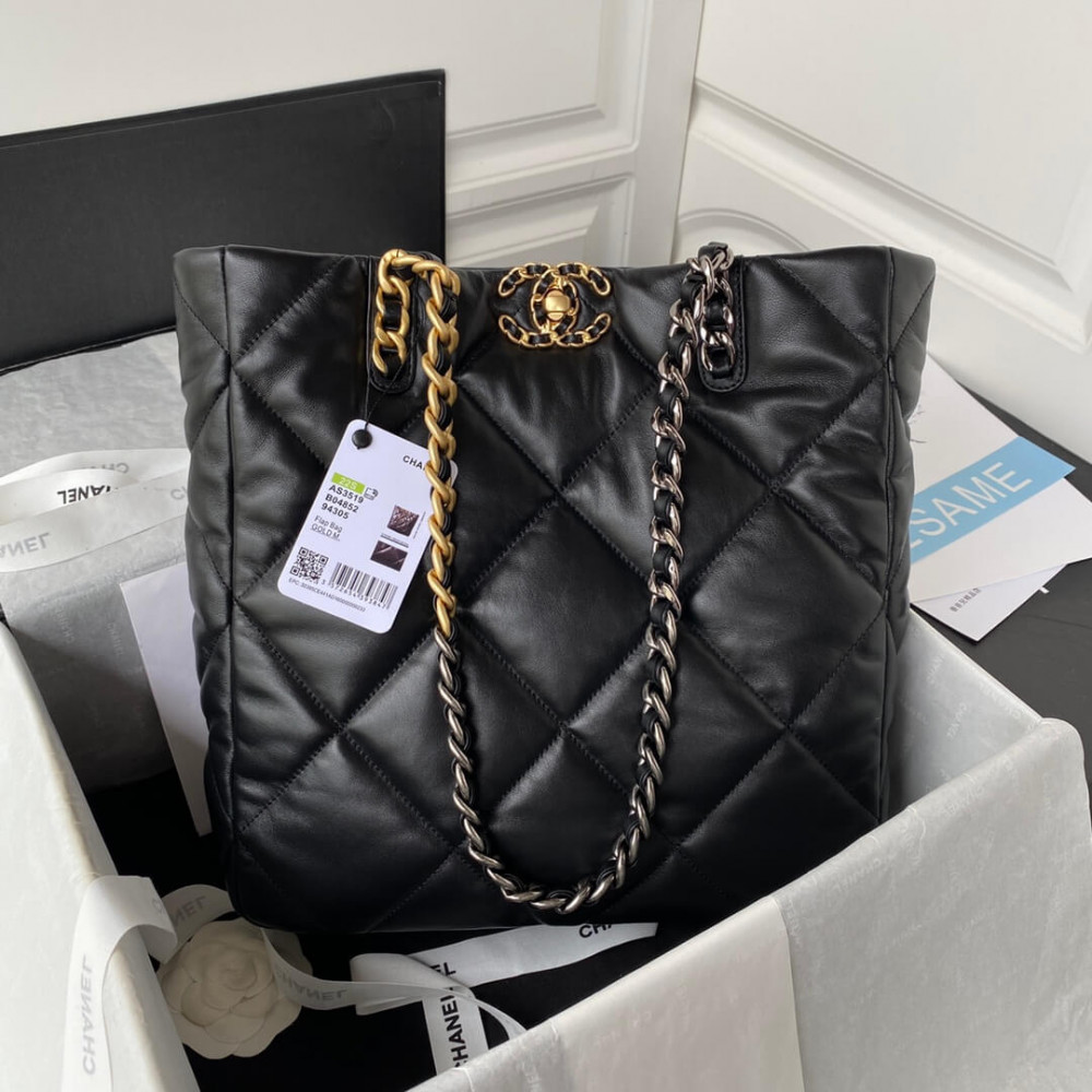 Chanel 19 Black Lambskin Quilted Shopping Bag 37cm