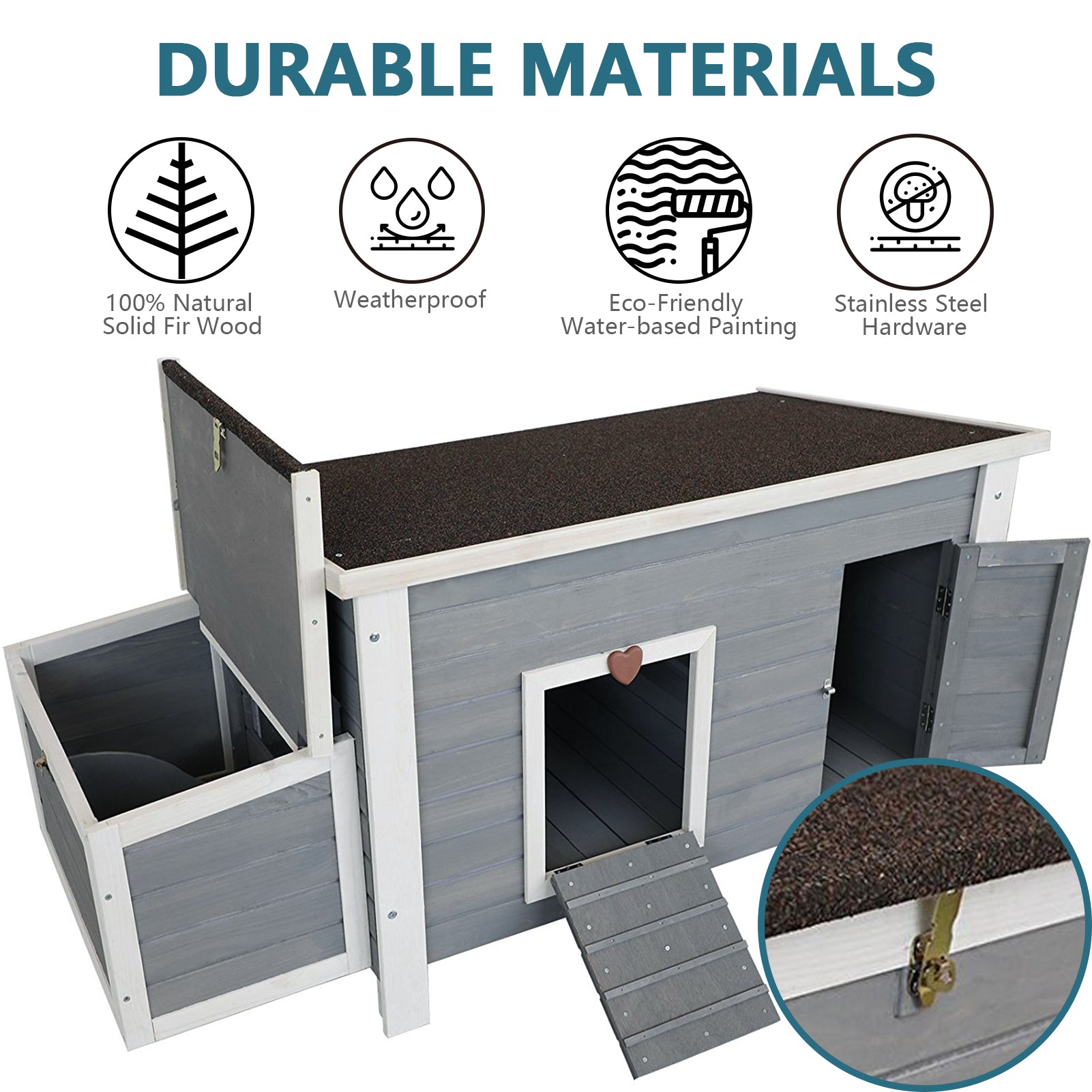 Petsfit Wooden Chicken Coop with Nesting Box,Weatherproof Poultry Cage, Rabbit Hutch Gray
