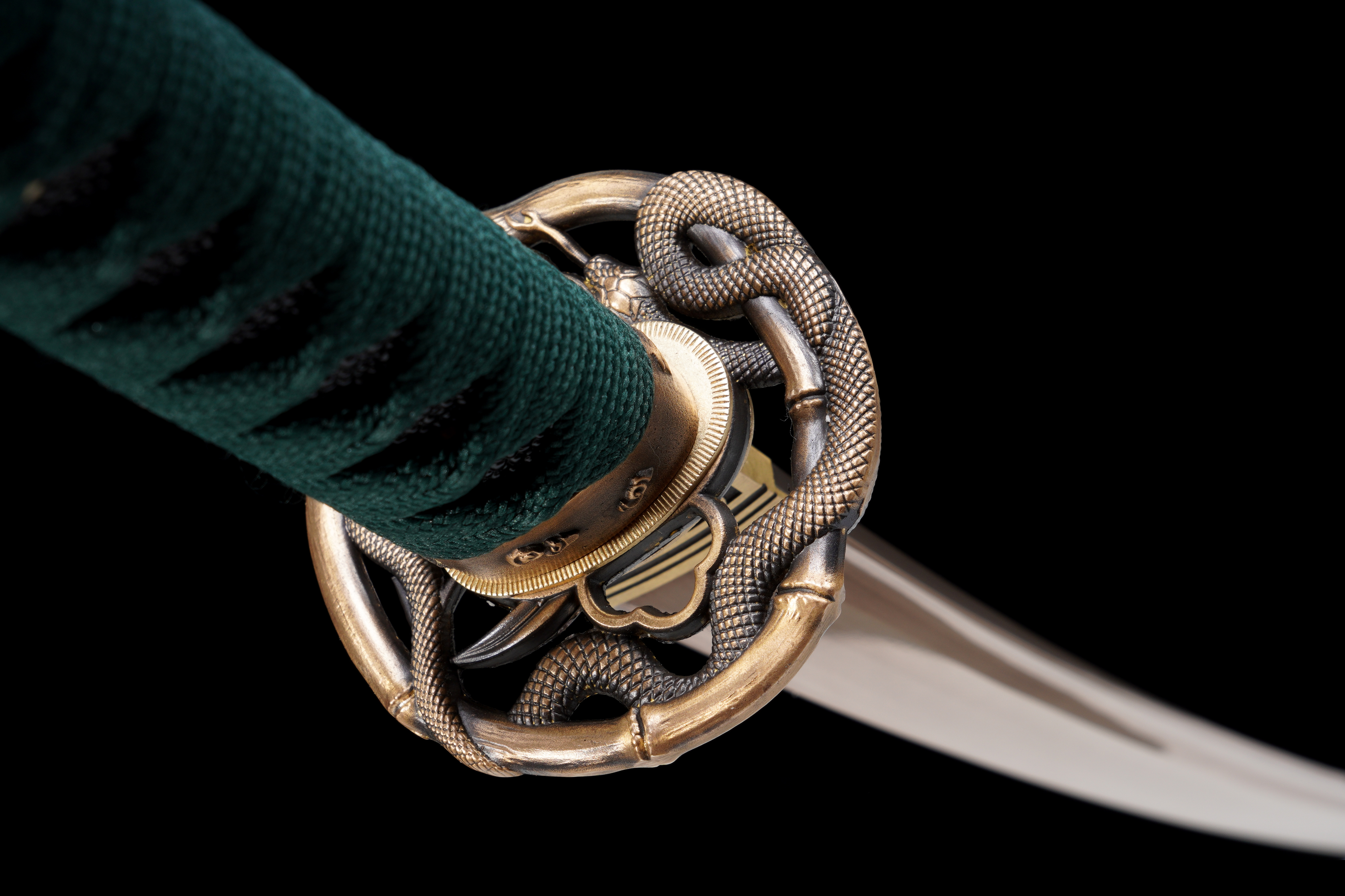Handmade Katana Damascus Gold Blade Copper Tsuba Jade Shadow Full Tang