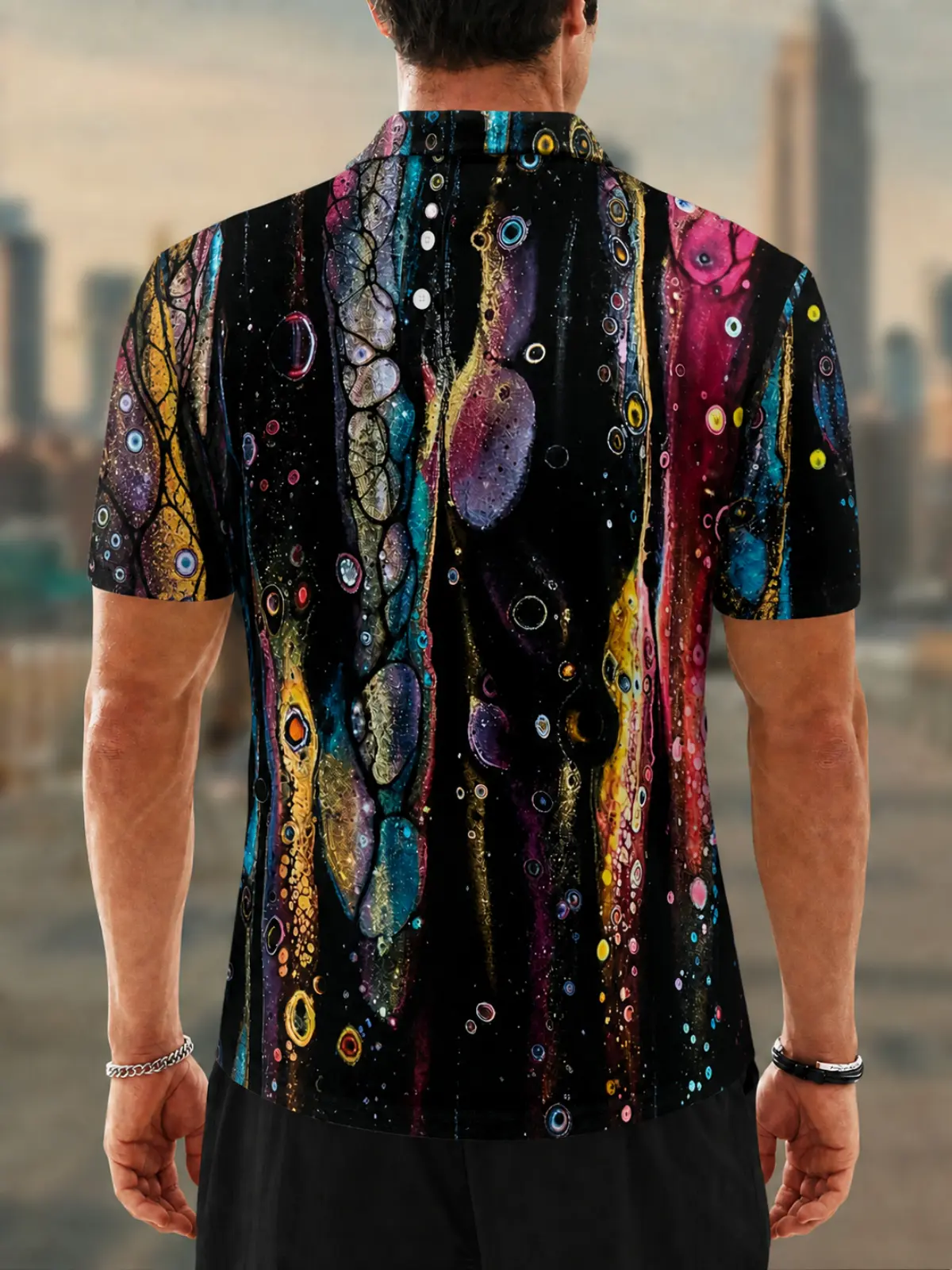 Moisture Wicking Golf Polo 3D Abstract Galaxy Resin Art Button Short Sleeve Golf Polo Shirt