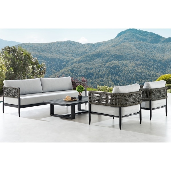 Alegria 4 Piece Outdoor Black Aluminum and Grey Cushion Seating Set