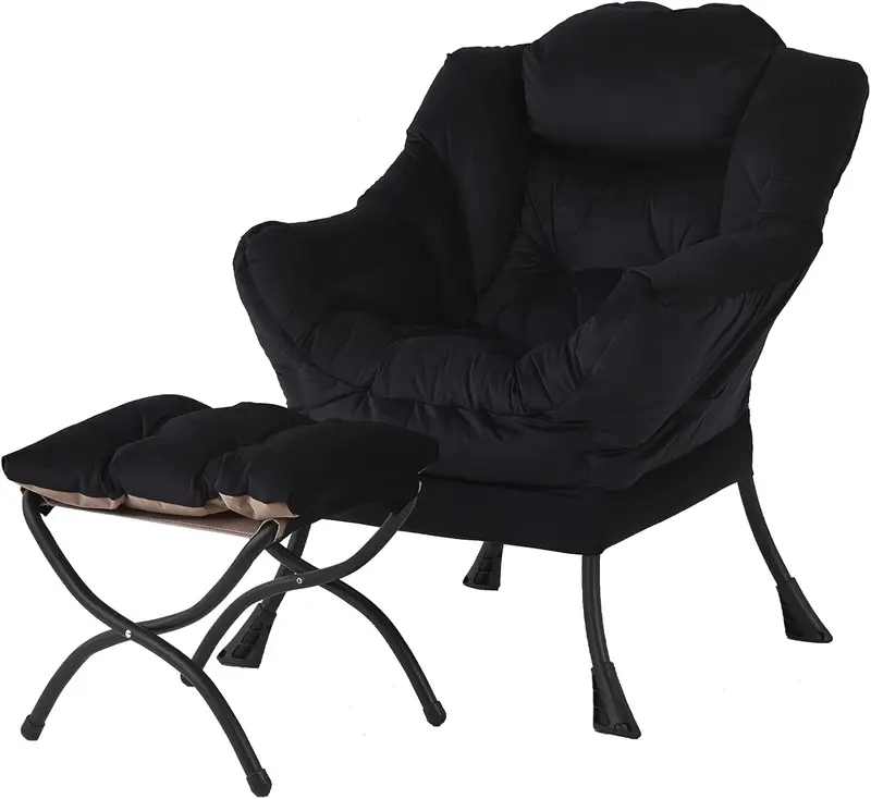 Welnow Modern Lazy Chair with Ottoman – Compact Accent Armchair Featuring Side Pocket and Footrest