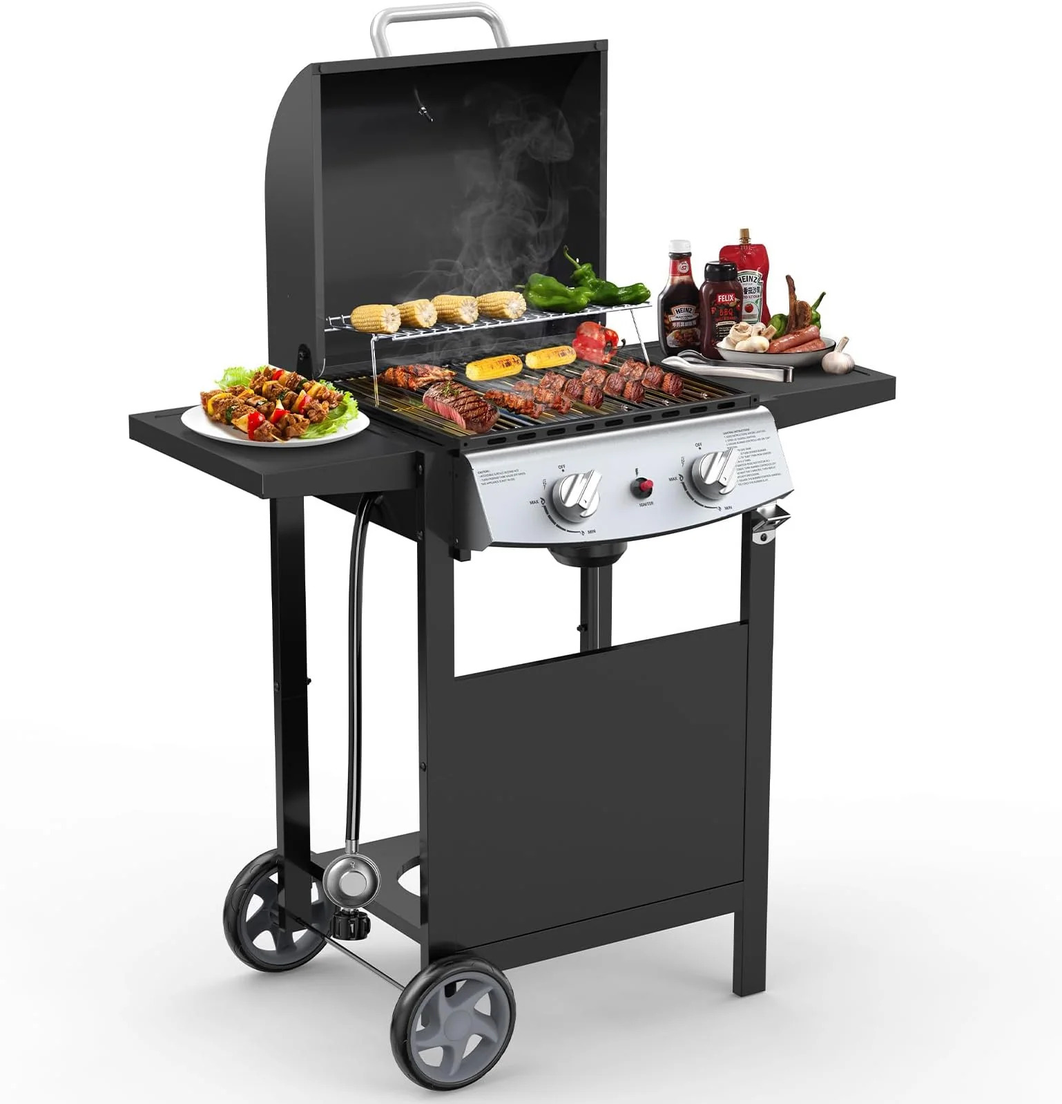 4-Burner Propane Gas Grill with Porcelain-Enameled Cast Iron Grates and Side Burne G0141A