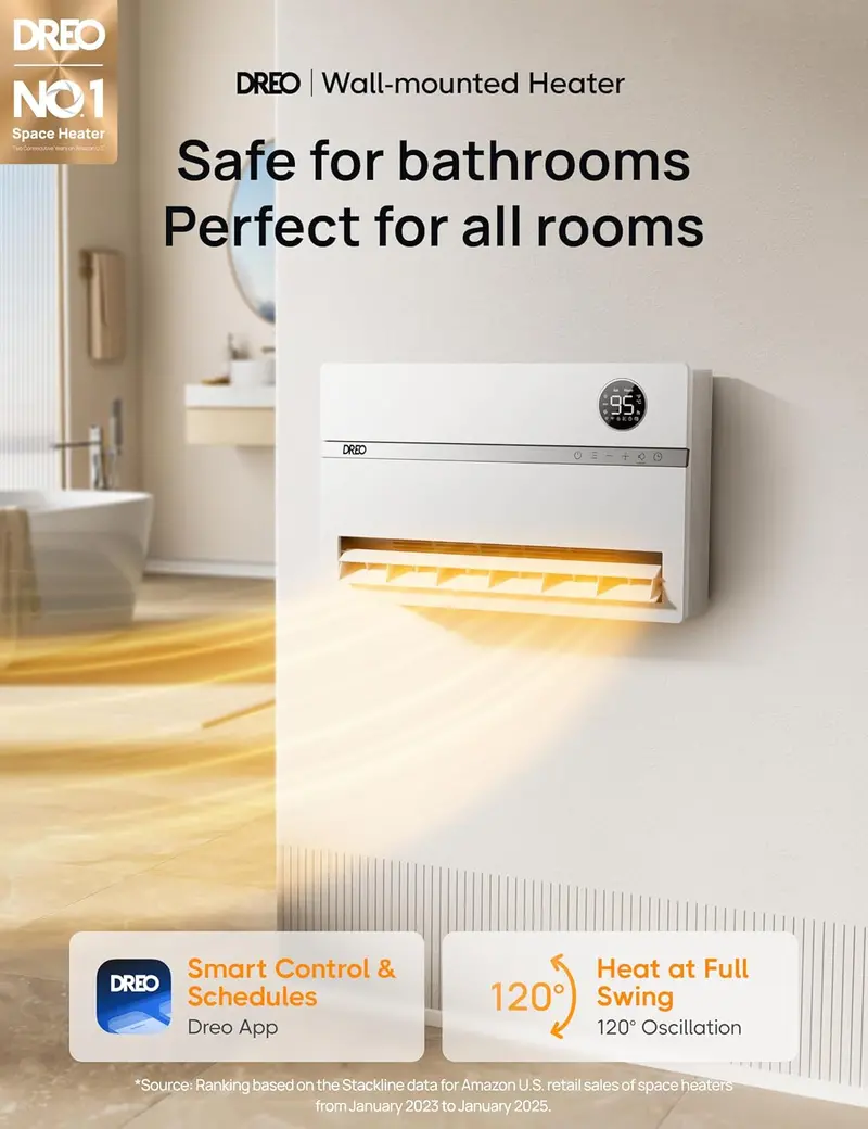 Smart Bedroom Heater – 1500W Wall-Mounted Unit with 24-Hour Timer & Adjustable Thermostat