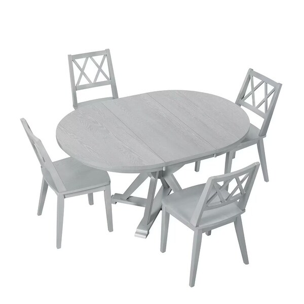 5Piece Extendable Round Dining Table Set with 15.7