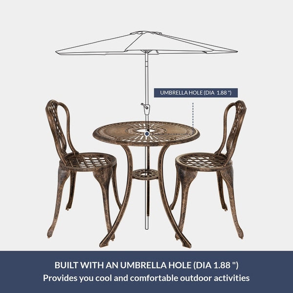 BELLEZE 3PC Patio Bistro Set Aluminum Table and Antique Chairs,Bronze