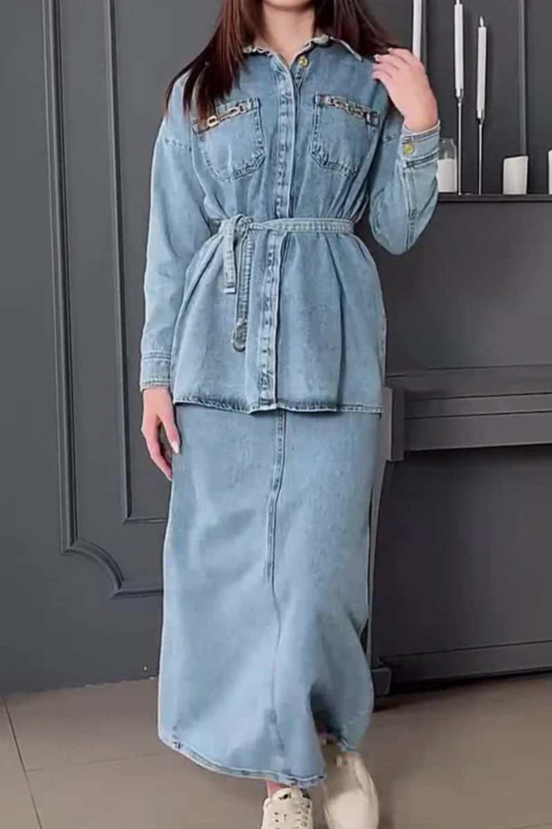 Denim Maxi Skirt SetClistos