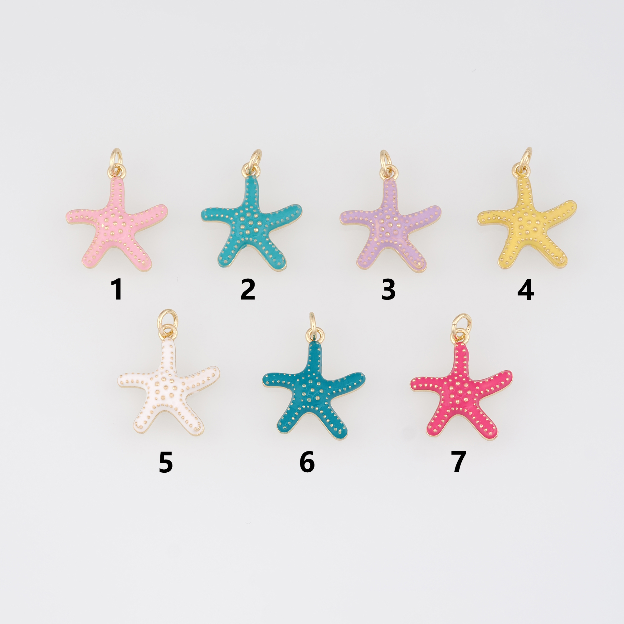 18K Gold Filled Starfish Pendant,Enamel Starfish Charm Earrings Necklace for DIY Jewelry Making Supply