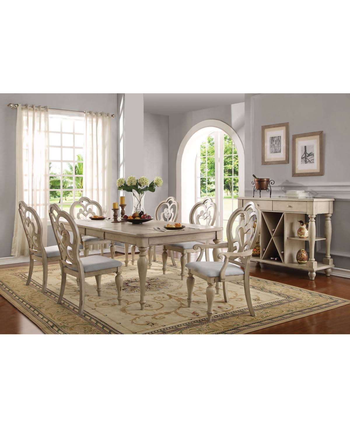 Acme Abelin Side Chair, Fabric u0026 Antique White (Set of 2)