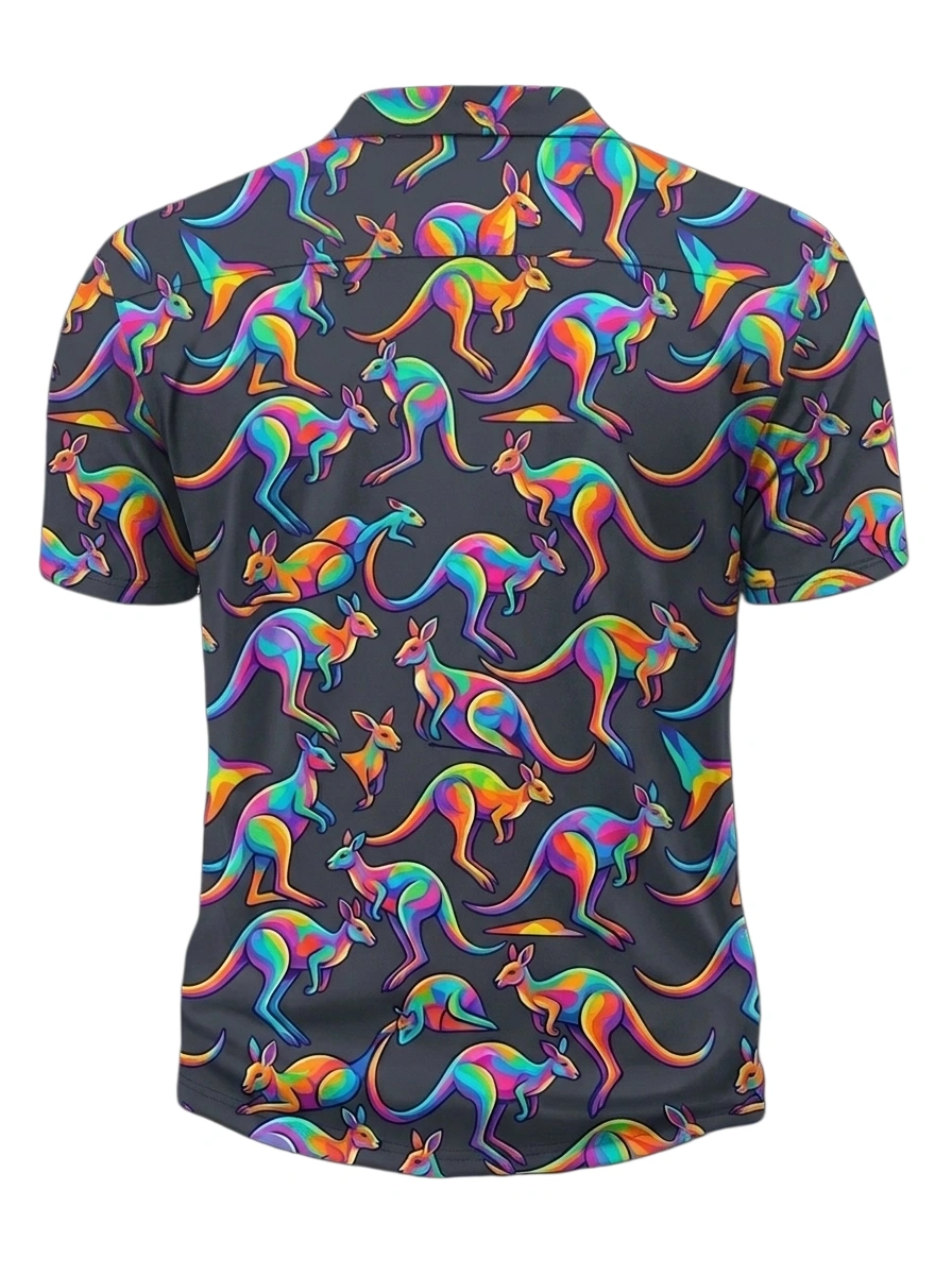 Moisture Wicking Golf Polo 3D Colorful Kangaroo Button Short Sleeve Golf Polo Shirt