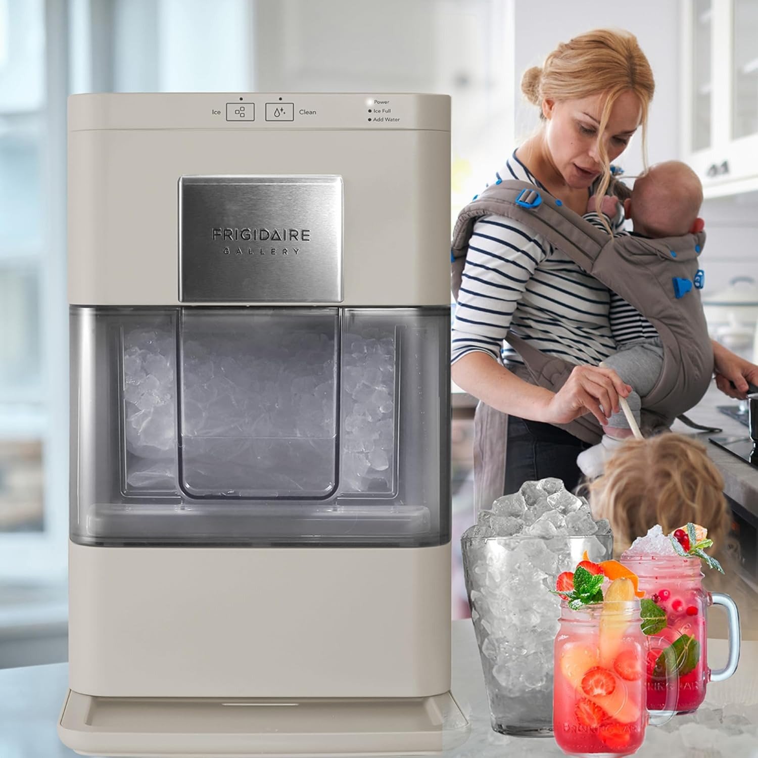 Nugget Ice Maker, Countertop Ice Machine with Transparent Window, Sonic Ice Maker with 44 lbs. Capacity, Auto Self Cleaning Ice Maker Machine, 2.0 Gen, Cream – 16.75D x 11.75W x 20.25H