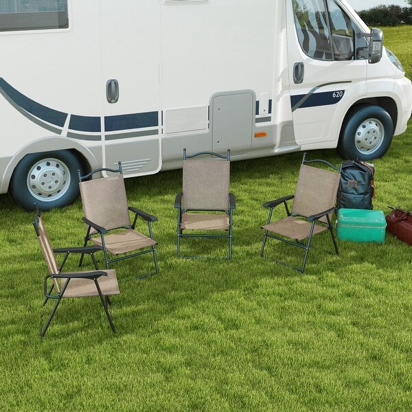 Outsunny Folding Patio Chairs,Set of 4 Camping Chairs with Armrests