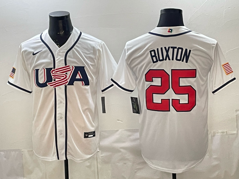 Men's USA Baseball Byron Buxton #25 White 2026 World Baseball Classic Stadium Jersey