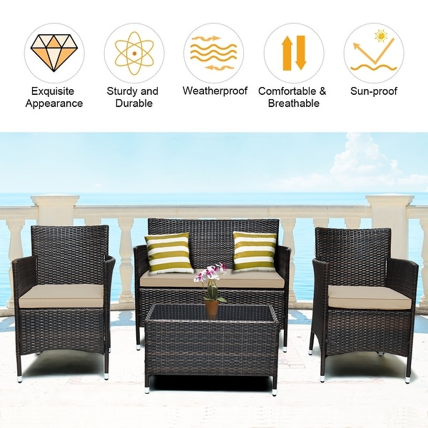 Costway 8PCS Rattan Patio Furniture Set Cushioned Sofa Chair Mix Brown