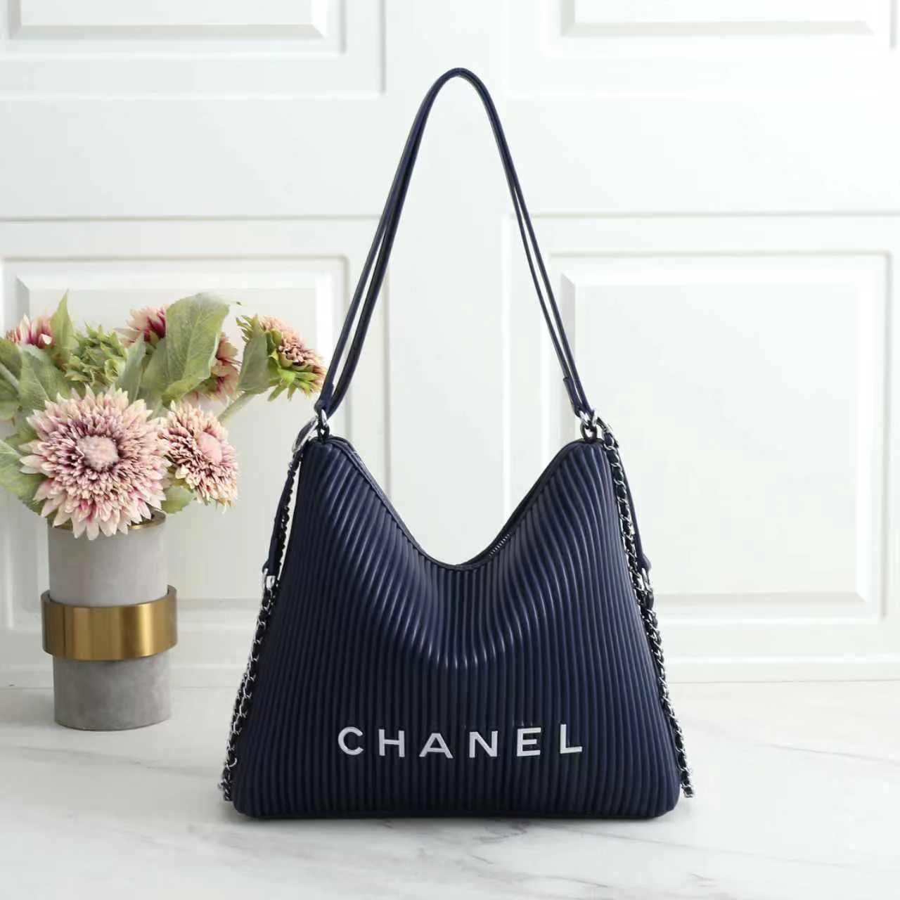 Chanel Bag | Maxi Hobo Ribbed Leather Blue