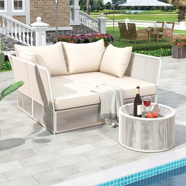 Outdoor Chaise Lounge Set of 2,Patio Metal Daybed with Clear Tempered Glass Table,Padded Chaise Lounges