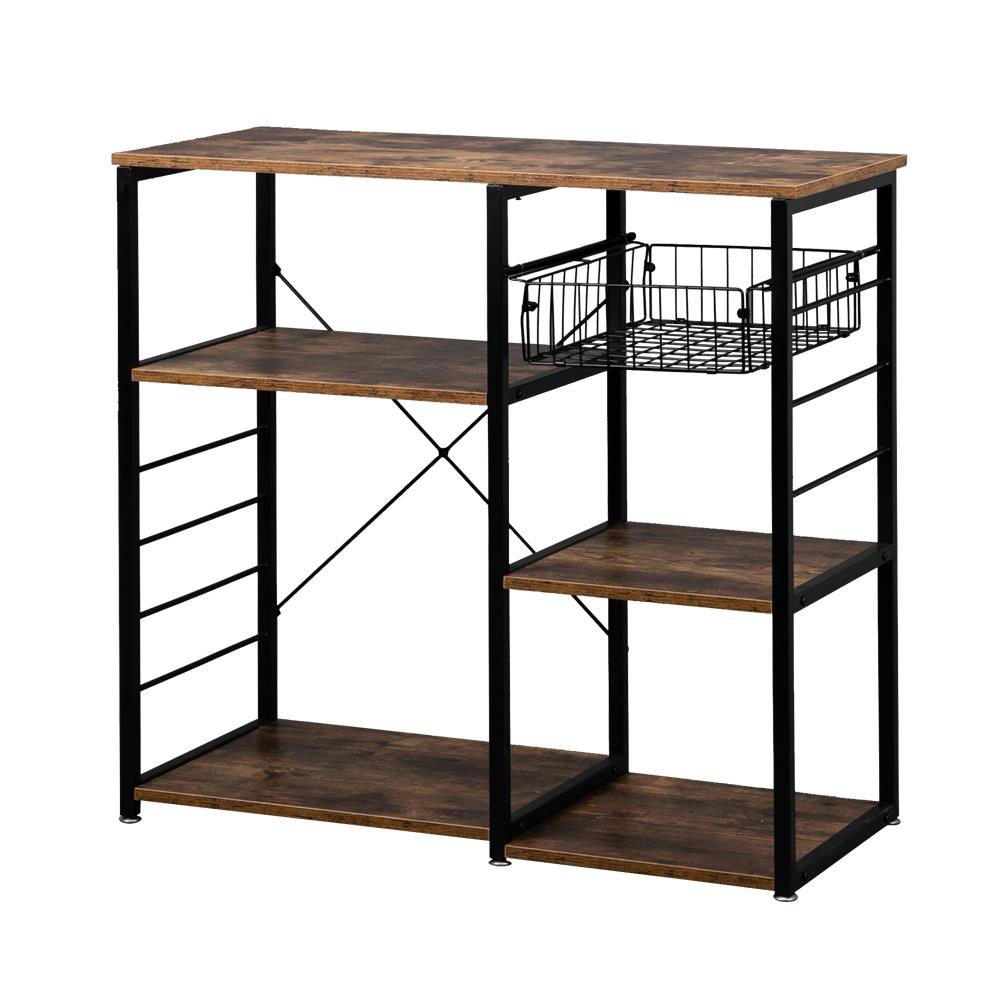 Ktaxon Kitchen Baker's Rack, Microwave Oven Stand, Microwave Cart, Coffee Bar Table, Trolley Storage Shelf with Basket and Hooks, Rustic Brown
