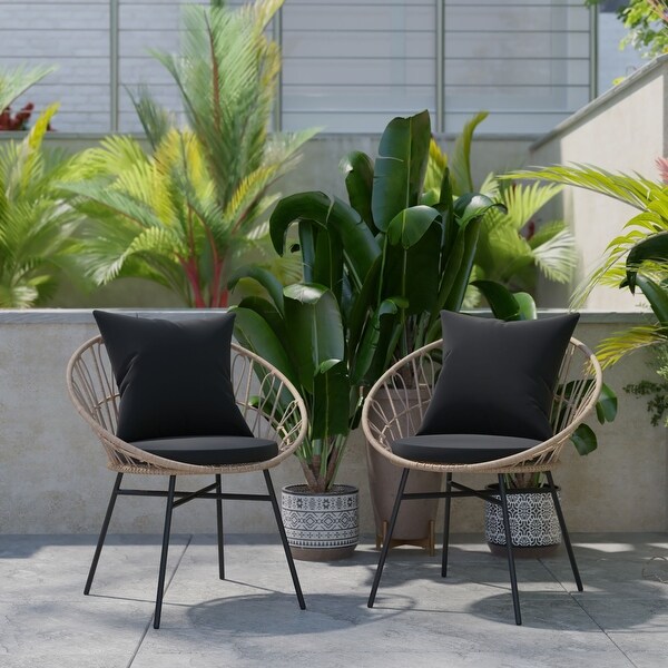 Indoor/Outdoor Boho Rattan Rope Chairs with Back and Seat Cushions