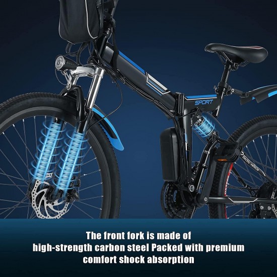 26” Folding Electric Mountain Bike 250W Electric Bicycle with Removable Large Capacity Lithium-Ion Battery, Professional 21 Speed Gears