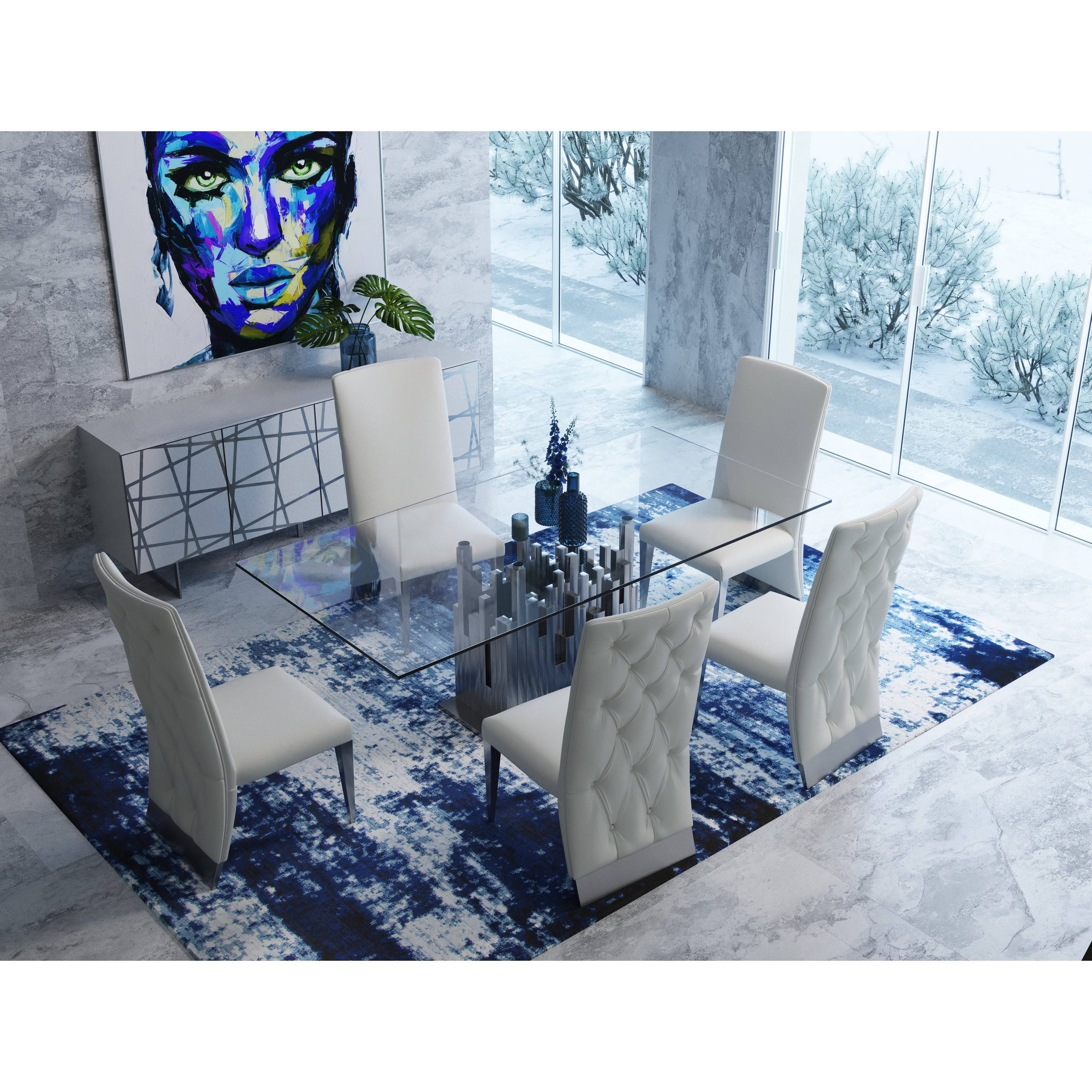 Modrest Kilson Modern White Leatherette u0026 Stainless Steel Dining Chair (Set of 2)