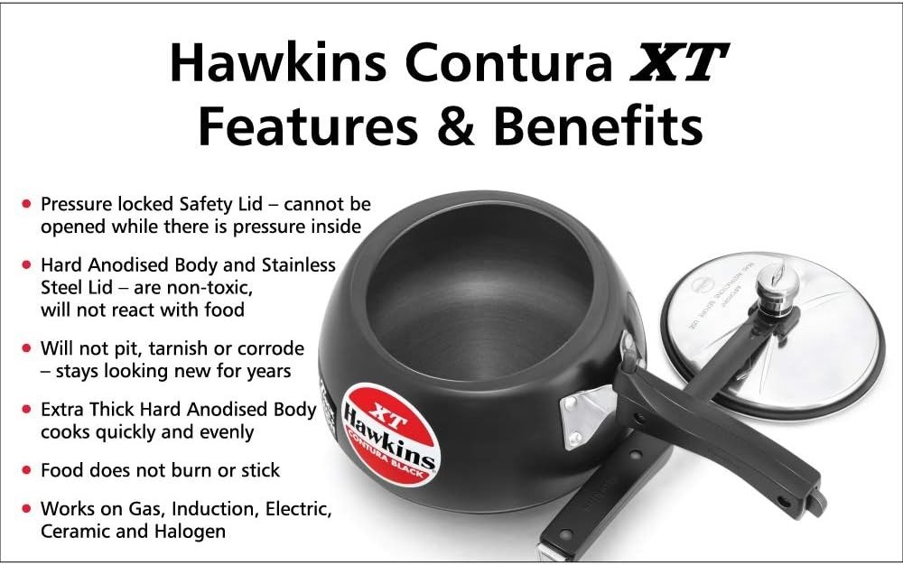 Hard Anodized Induction Compatible Extra Thick Base Pressure Cooker, Black, 5L