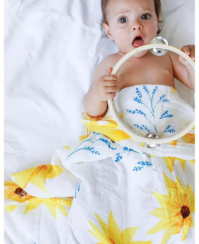 Malabar Baby GOTS Certified Organic Cotton Muslin Swaddle, Sunflower