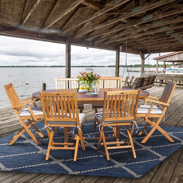 Seven Seas Teak 7 Piece Teak Wood San Diego Patio Dining Set with Round to Oval Extension Table,2 Arm Chairs and 4 Side Chairs