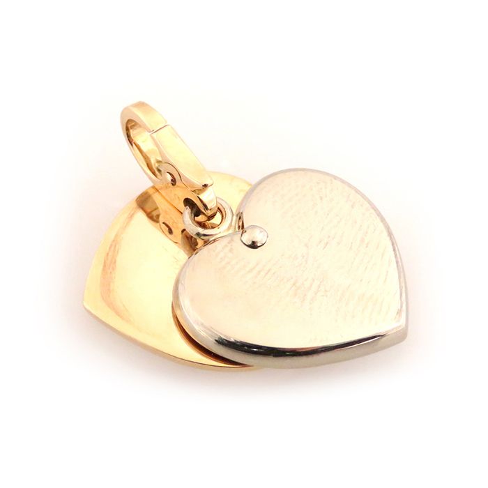 Cartier Double Heart Charm Pendant Top Necklace 18K White Gold & 18K Yellow Gold