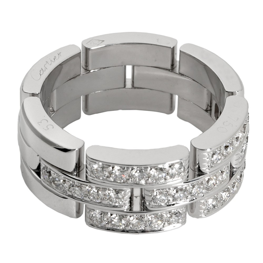 Cartier Mayon Pantale Triple Half Pave Diamond Ring 18K White Gold B4127200