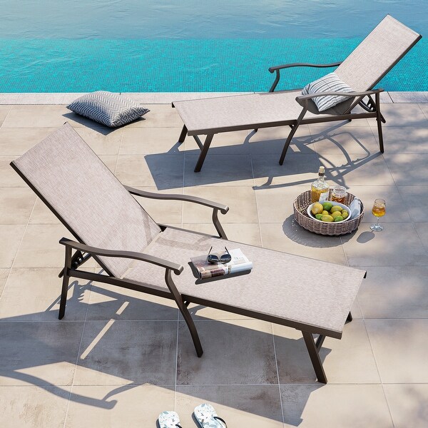 Outdoor Patio Aluminum Adjustable Chaise Lounge Chairs (Set of 2) with Arms