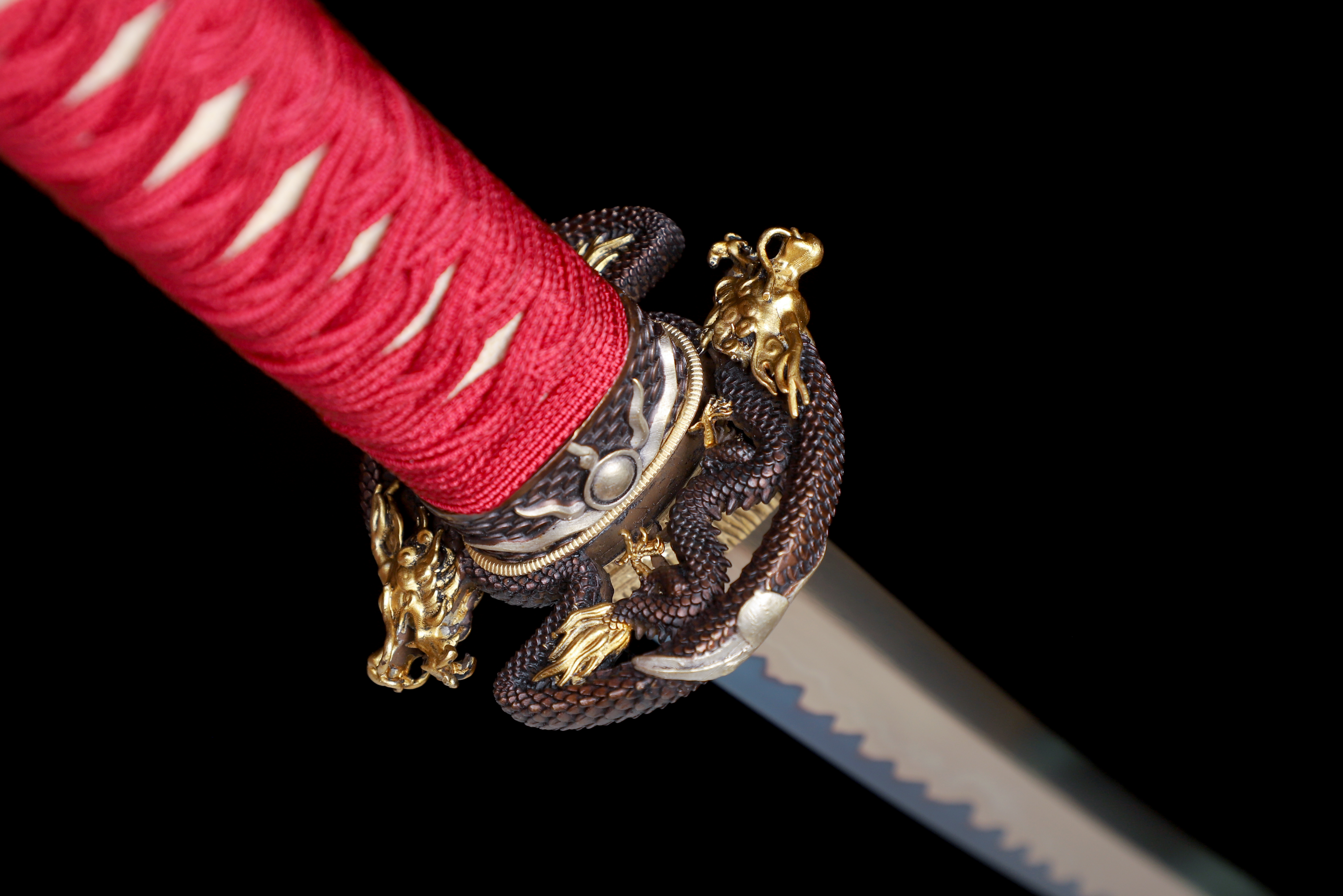 Handmade Katana Go-Mai Gold Body Blue Edge Dragon Tsuba Full Tang