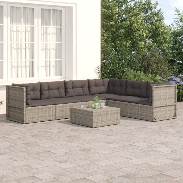 vidaXL 5 Piece Patio Lounge Set with Cushions Gray Poly Rattan