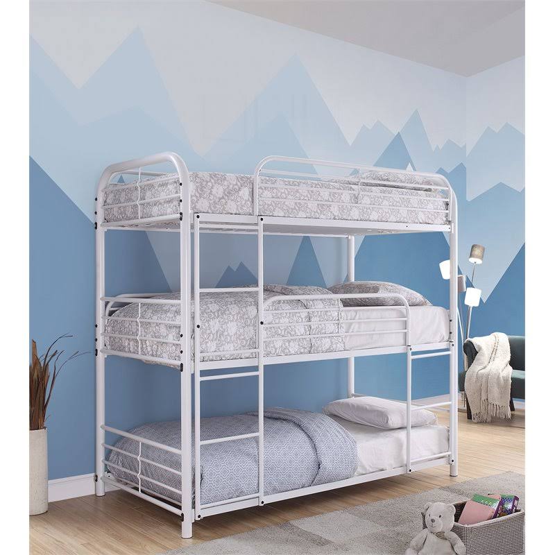 Furniture of America Jasper Modern Metal Twin Triple Bunk Bed in White