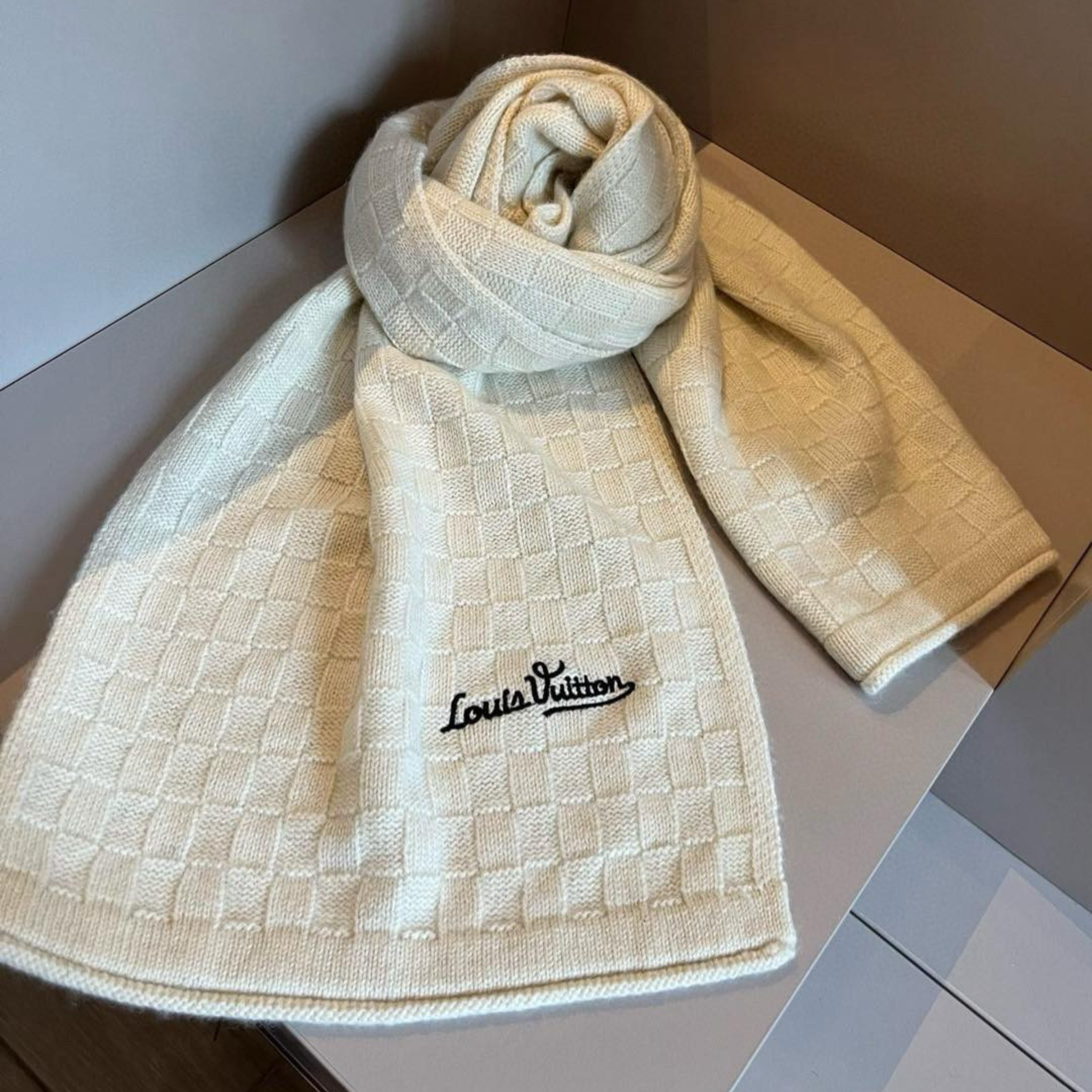 Louis Vuitton Damier Check Scarf Cream For Women 180cm