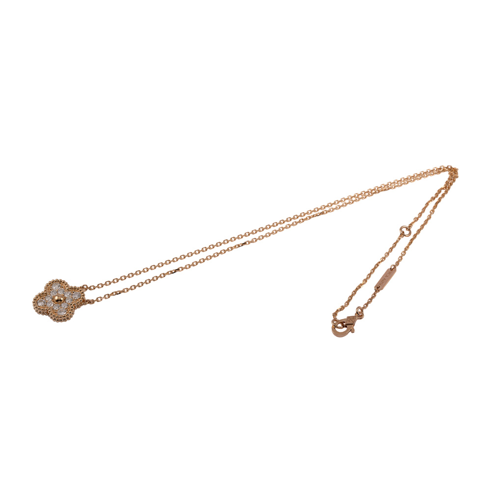 Van Cleef & Arpels Vintage Alhambra Necklace 18K Rose Gold Diamond VCARP2R300