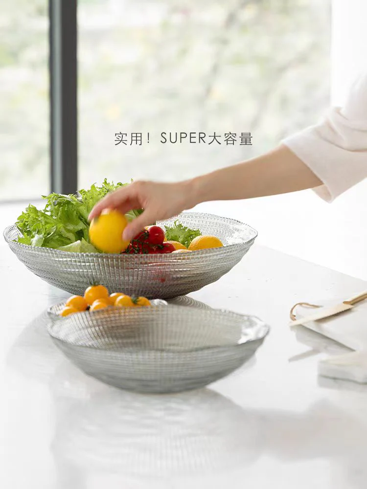 DC209 (Set) - Home Set of 3/Spanish handmade embossed gray crystal glass lamp large fruit tray foyer storage tray