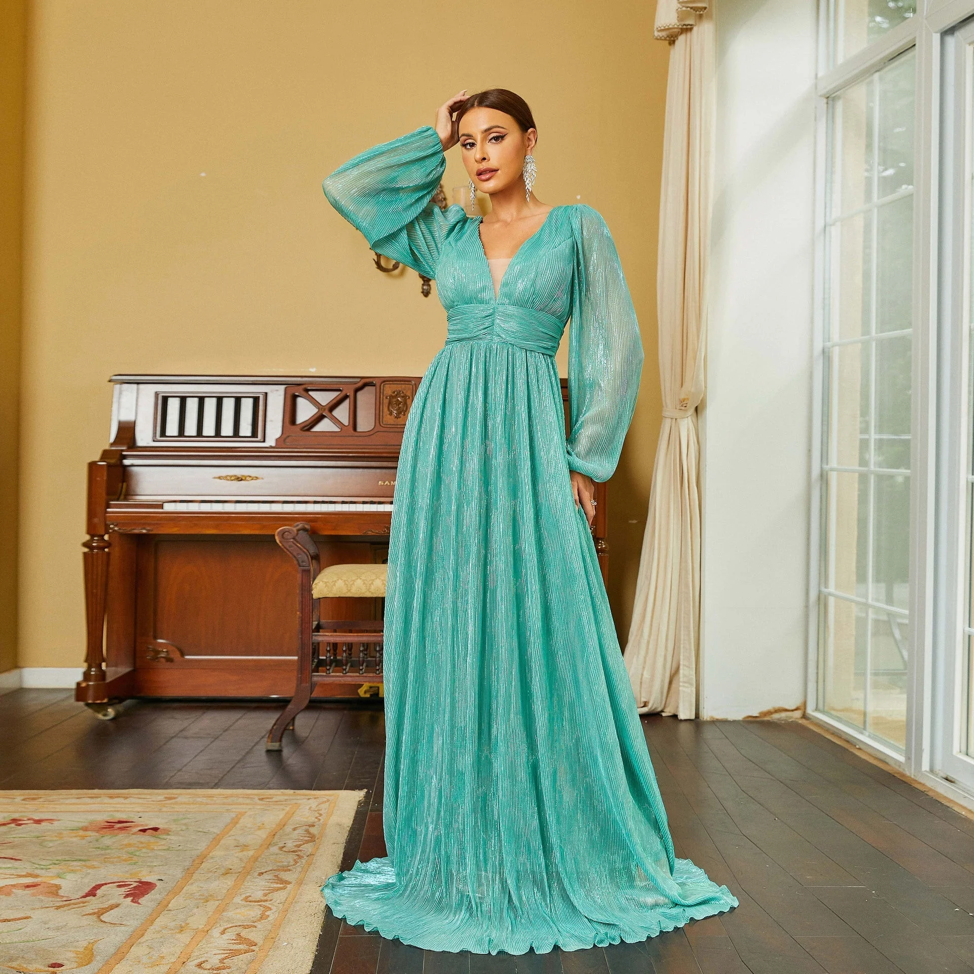 Elegant V-Neck Maxi Dress | Formal Evening GownClistos