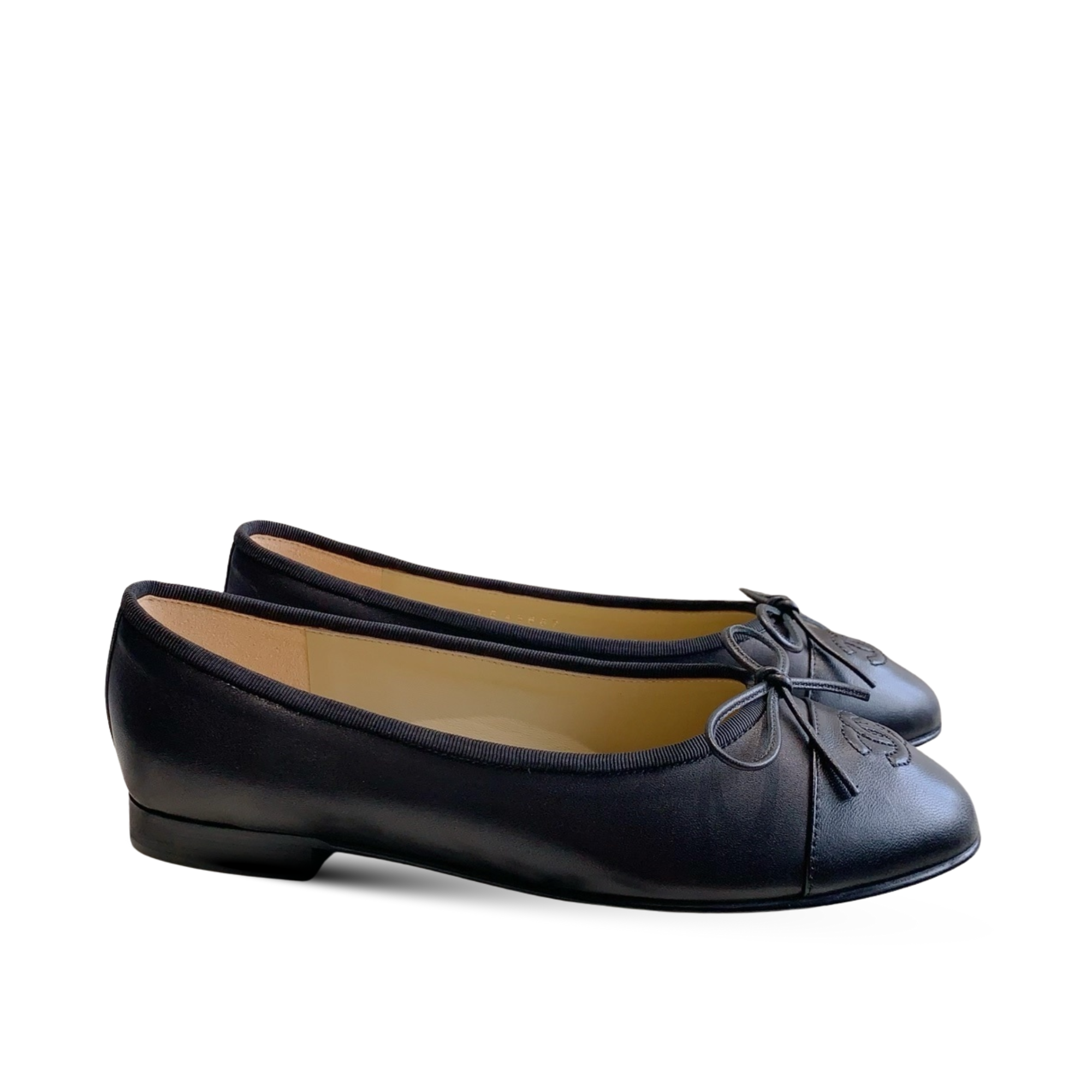 Chanel Cambon Leather Ballet Flats Black For Women