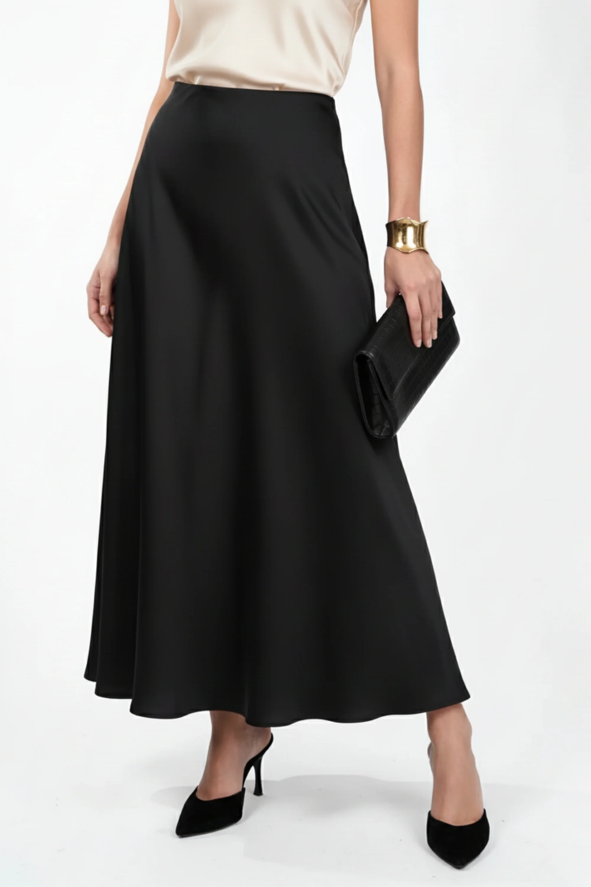 Cosmic Black Satin Skirt