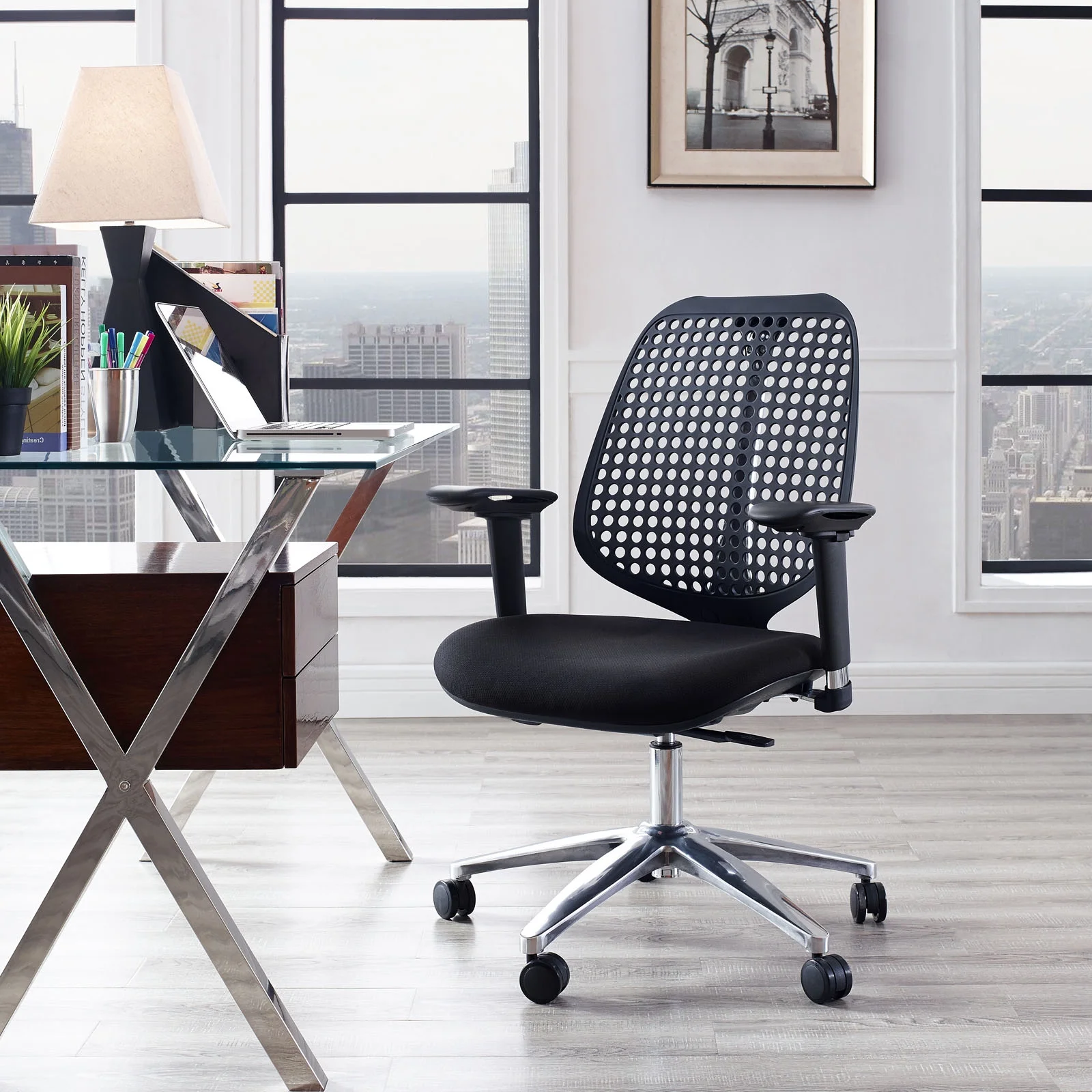 Contemporary Modern Urban Designer Home Business Office Furniture Work Desk Chair, Fabric, Black