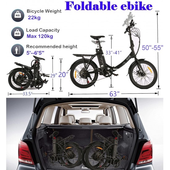 20” Adult Folding Electric Bike Adjustable Height 350W Electric Mountain Bike Electric Bicycle for Adults, 20MPH Adults Hybrid Ebike Throttle & Pedal Assist Moped City Commuter Bicycle 7 Speed