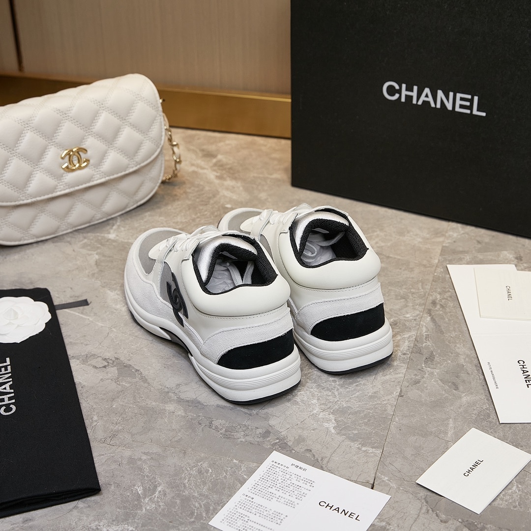 Chanel Suede And Leather Cc Low Top Sneakers White Black