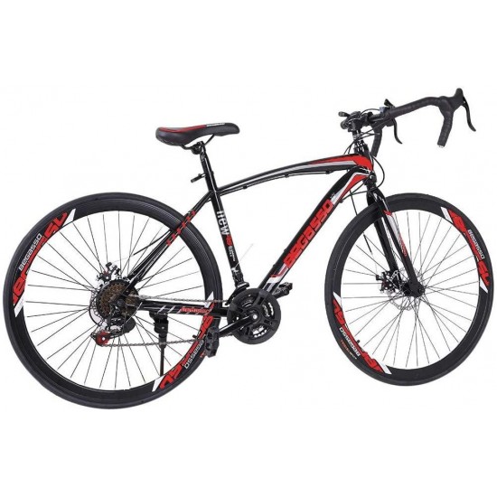 26 Inch Road Bike Bicycles, 700C Wheels 21-Speed Mechanical Disc Brake,Lightweight Road Bike Aluminum Full Suspension Lightweight High Carbon Steel Frame Racing Cycle for Men Women Teens Adults