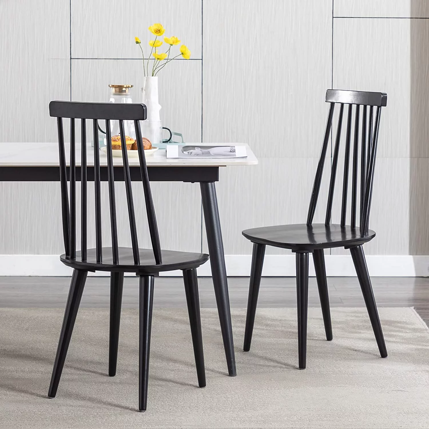 Dining Chairs Set of 2 Wood Dining Room Chair Black Spindle Side Kitchen Room Country Farmhouse Chairs Black
