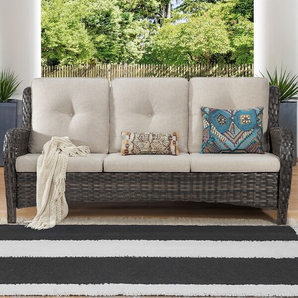 Cozywor 3Seat Wicker Outdoor Patio Sofa Sectional Couch with Cushions