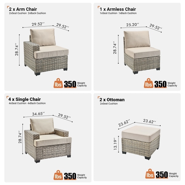 OVIOS 9 Pieces T shaped Seat Wide Armrest Set With Ottoman