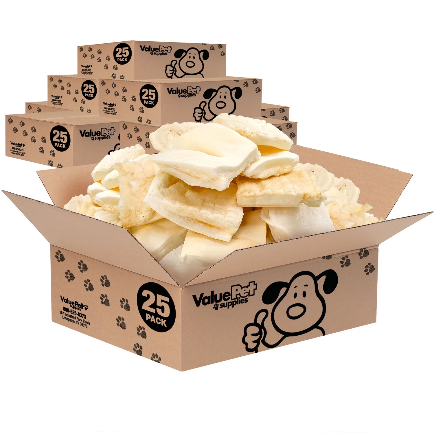 NEW- ValueBull Beef Cheek Chips for Dogs, 4x4 Inch, Natural, 200 Count BULK PACK