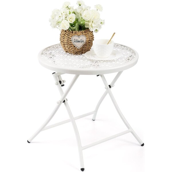 Folding Outdoor Side Tables,Anti Rust Small Patio Table Round Metal End Table