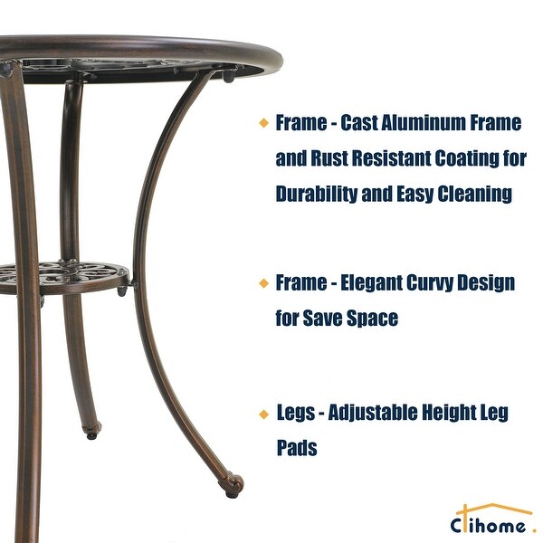 Clihome 3Piece Cast Aluminum Bistro Table Set with Umbrella Hole