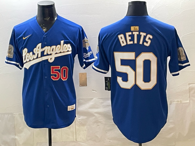 Men's Los Angeles Dodgers Mookie Betts #50 Royal 2026 Gold Collection Stadium Jersey